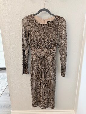 Betsy & Adam Black and Gold Sequin Dress